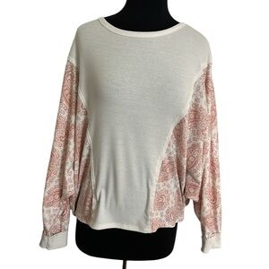 Pink Lily, white long sleeve blouse with pink and white floral on sleeves small